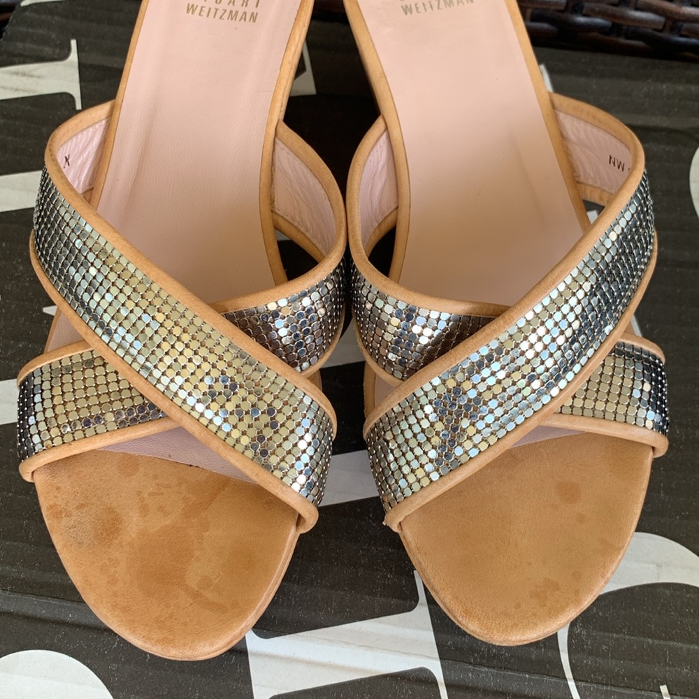 Stuart Weitzman Sequin Cross Over Leather Straps … - image 8